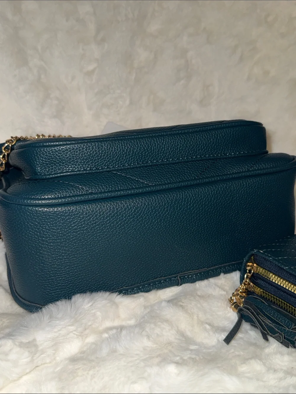 Chevron quilted navy/peacock blue crossbody